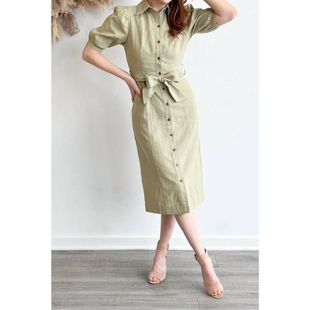 En Saison Solana Linen Shirtdress In Green Size M